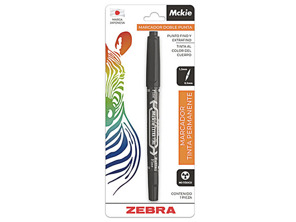 Marcador Permanente ZEBRA McKie, Doble Punta Fina/Extra Fina, Color Negro, Paquete con 6 Piezas.