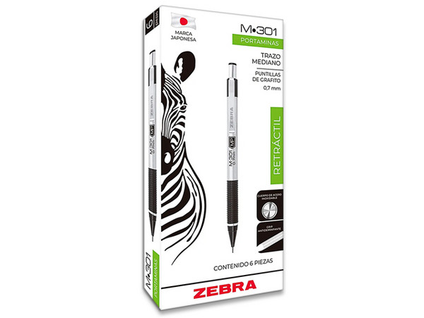 Lapicero Retráctil ZEBRA M-301, Punta 0.7mm, Paquete con 6 Piezas.