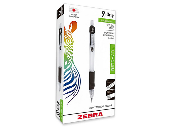 Lapicero ZEBRA Grip, Punta 0.5mm, Color Azul, Caja con 6 Piezas.