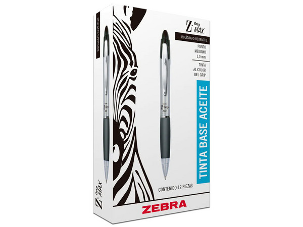 Bolígrafo Zebra Z-Grip Max, Retráctil, 1.0mm. Caja con 12 Piezas. Color Azul.