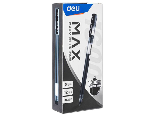 Bolígrafo de Gel Deli EG16-BK, Punta Fina de 0.5mm, Caja con 12 Piezas. Color Negro.
