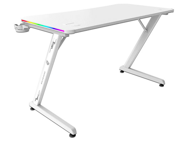 Escritorio Gamer Ergonómico Olympus Spot Glow Pro MRX8000, Estructura Z, 120 x 60 cm, Soporta hasta 100 kg, ABS, PC, Acero, Aglomerado de 18 mm, Recubrimiento de melamina en fibra de carbono, RGB, 1 Gancho, 1 Porta Vasos, Legend, Blanco.