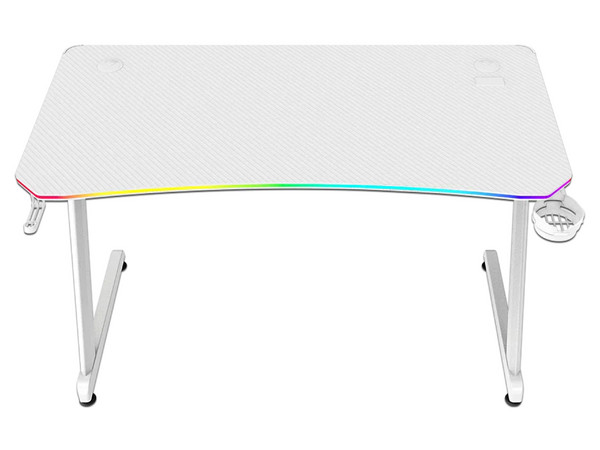 Escritorio Gamer Ergonómico Olympus Spot Glow Pro MRX8000, Estructura Z, 120 x 60 cm, Soporta hasta 100 kg, ABS, PC, Acero, Aglomerado de 18 mm, Recubrimiento de melamina en fibra de carbono, RGB, 1 Gancho, 1 Porta Vasos, Legend, Blanco.