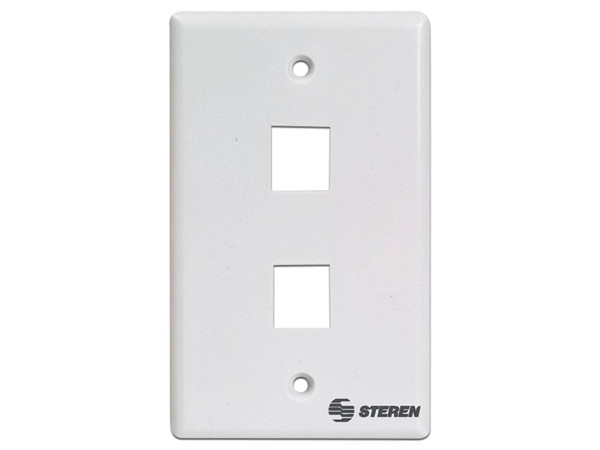 Placa Steren para Registro de 2 Cavidades Keystone, compatible con CAT5 y CAT6.