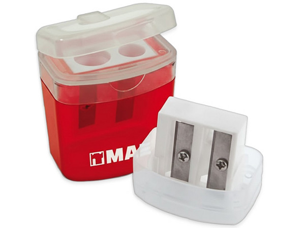 Sacapuntas MAE SPD-2G con doble depósito y tapa, caja de 24 piezas