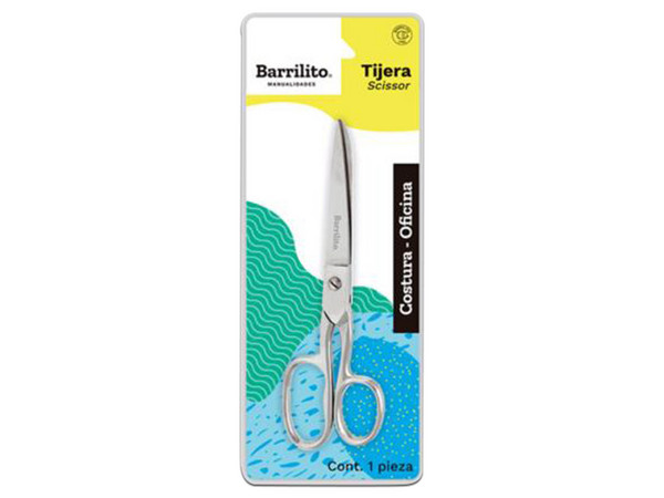 Tijera Barrilito Metálica, Acabado Cromado, para Costura u Oficina, de 15.24 cm (6