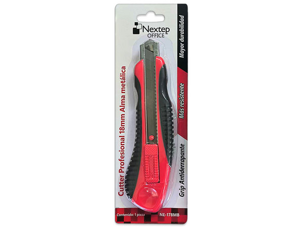 Cúter Nextep NE-178MB de 18 mm de Ancho de Hoja, Cuerpo con Alma de Metal y Grip Antideslizante.