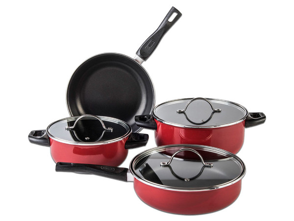 Batería de Cocina Cinsa Sweet Cherry de 8 piezas, Tapa de Vidrio, Color Rojo.