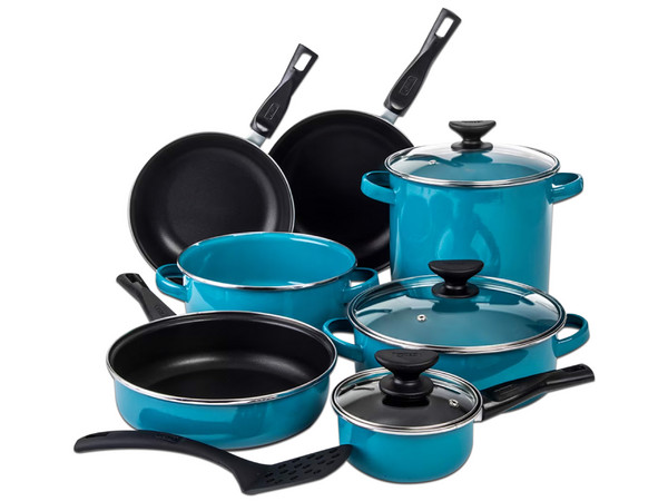 Batería de Cocina Cinsa Pontevedra, 11 Piezas, acero vitrificado, color azul.
