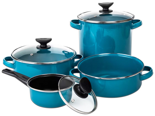 Batería de Cocina Cinsa Pontevedra, 11 Piezas, acero vitrificado, color azul.