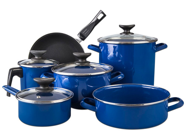 Batería de Cocina Cinsa Europea, 10 Piezas, acero vitrificado, color azul.