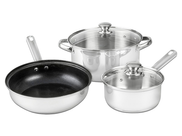 Batería de Cocina Cinsa Dublín de 5 piezas, Acero Inoxidable, Color Plateado.