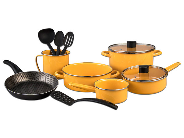 Batería de Cocina Cinsa Praktica de 12 Piezas, Tapas de Vidrio, Color Amarillo.