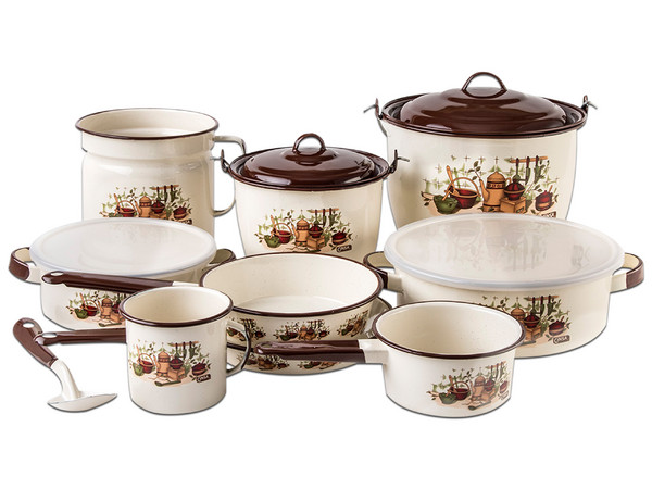 Batería de Cocina Cinsa Armonía, 14 Piezas, Peltre, color Crema.