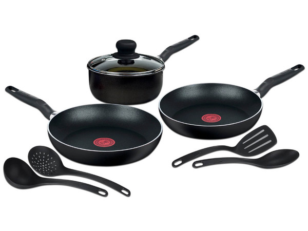 Batería de Cocina T-Fal Modelo Vital de 8 Piezas, Color Negro.