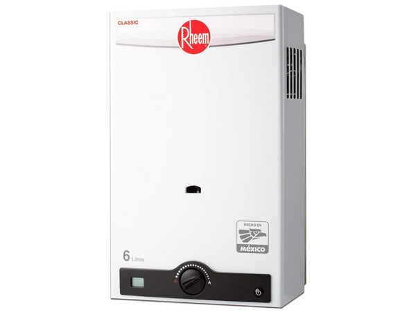 Boiler de paso Rheem RHIN-MX06, gas natural, 6L, color blanco.