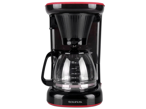 Cafetera Taurus Velvet, 12 tazas, color negro/rojo.