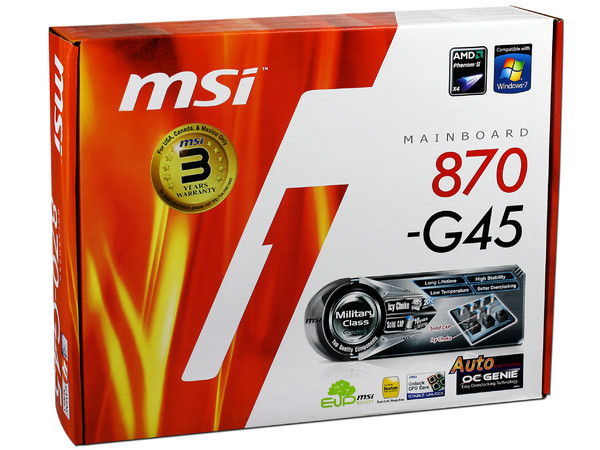 T. Madre MSI 870-G45, ChipSet AMD 770,
Soporta: Phenom II X4 de Socket AM3,
Integrado: Audio HD, Red Gigabit,
Memoria: DDR3 1600 (O.C.)1333/1066MHz,
Diseño ATX, Ptos: 2xPCIEX16, 1xPCIEX1, 3xPCI