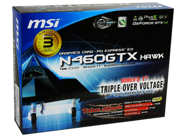 Tarjeta de Video MSI NVIDIA GeForce N460GTX Hawk, Twin Frozr II, 1GB DDR5, DirectX 11, Mini HDMI, Dual DVI, Puerto PCI Express 2.0