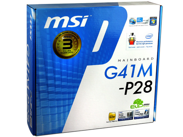 Tarjeta Madre MSI G41M-P28, ChipSet Intel G41,
Soporta: Core 2 Quad, Core 2 Duo, Celeron,
Memoria: DDR3 1333* (OC)/ 1066/800MHz, 8GBMax,
Integrado: Audio HD, Red, Video Intel GMA X4500, 
Diseño: mATX, Puertos: 1xPCIEx16, 2xPCI