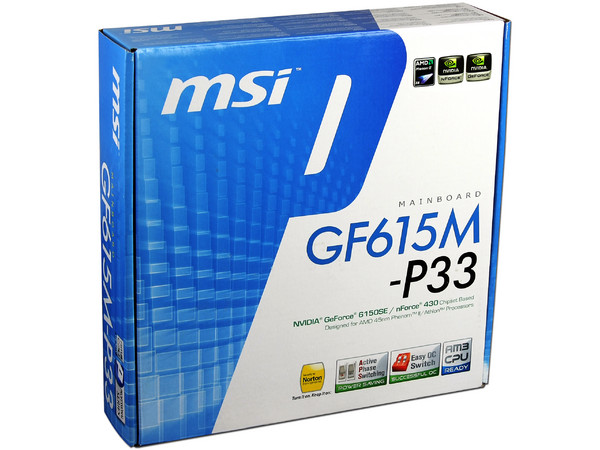 T. Madre MSI GF615M-P33, ChipSet 6150SE,
Soporta: Phenom II X3 y X4 de Socket AM3,
Integrado: Video NVIDIA 6150SE, AudioHD, Red,
Memoria: DDR3 1333/1066MHz,
Diseño mATX, Ptos: 1xPCIEX16, 1xPCIEx1, 2xPCI