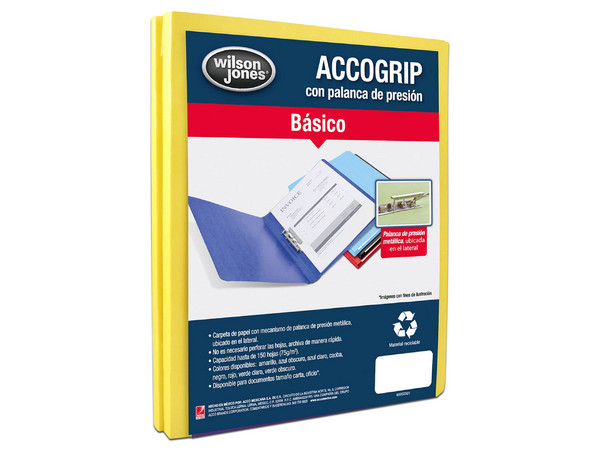 Carpeta Acco Grip T3 SH-964, Carta, Amarillo, Capacidad 150 Hojas, C/4.