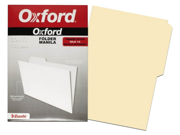 Fólder tamaño oficio Oxford, Paquete de 100 Piezas, Color crema.