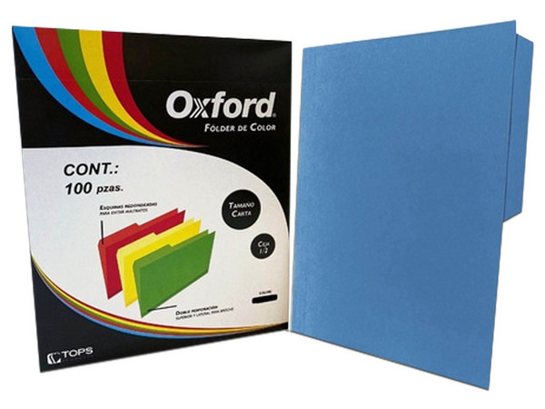 Folder Oxford M762 1/2 AZ, Color Azul, Paquete de 100 Piezas.