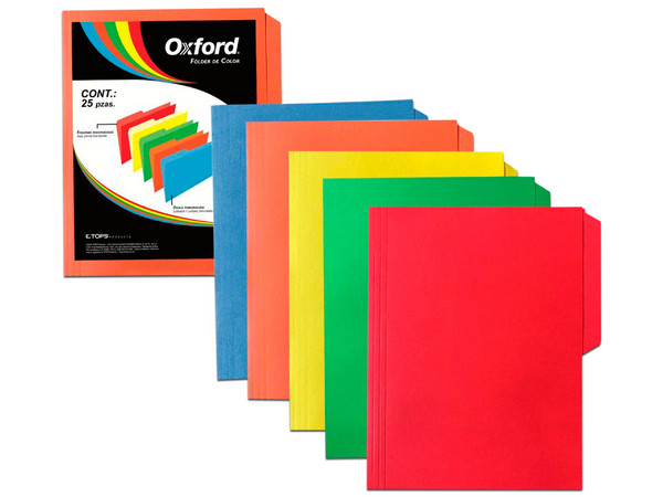 Folder de Color Oxford M763, Tamaño Carta, Colores Surtidos, Paquete con 25 piezas.