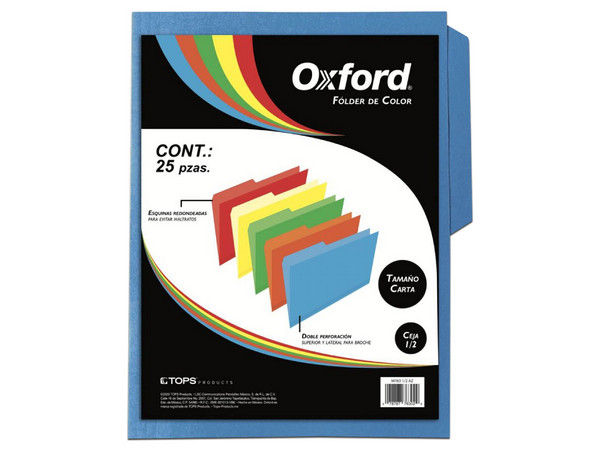 Paquete de Folders Oxford tamaño Carta, 25 piezas, Color Azul.