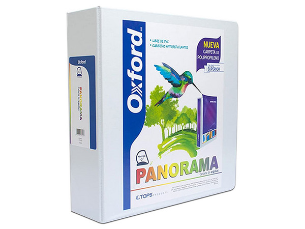 Carpeta de vinil Oxford Panorama, Ecológica, Arillo en D, 3 Pulgadas, Color Blanco. 