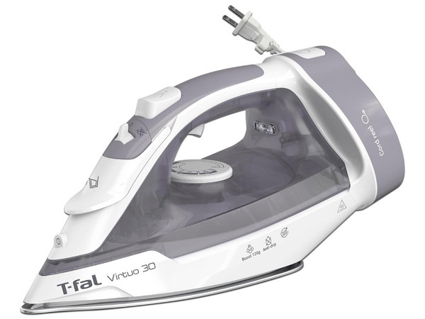 Plancha de Vapor T-FAL VIRTUO 30, Cable Retráctil, Color Gris.