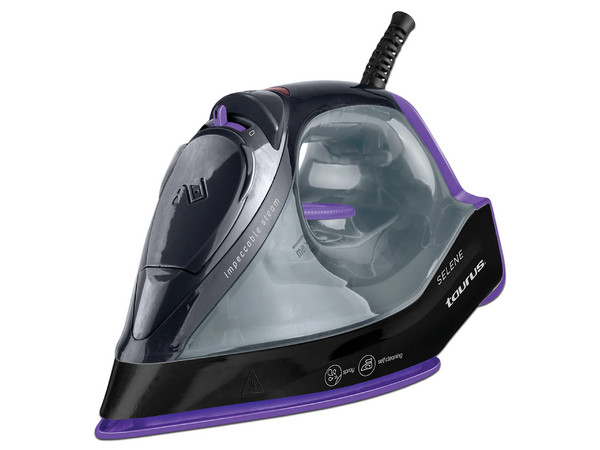 Plancha de Vapor Taurus Selene, 1200W, 250 ml, Color Negro/Morado.