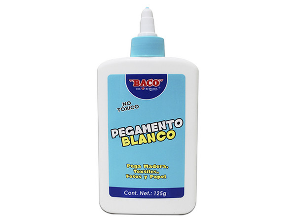 Pegamento Blanco Baco, presentación en frasco de 125g.