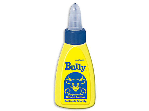 Pegamento Blanco Bully de 35 gramos es un adhesivo líquido a base de agua, seguro para niños y perfecto para trabajos escolares y manualidades, ya que pega papel, tela y cartón. 