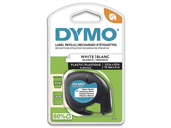 Cinta Dymo LetraTag M91331, Plástico BCA, 1/2