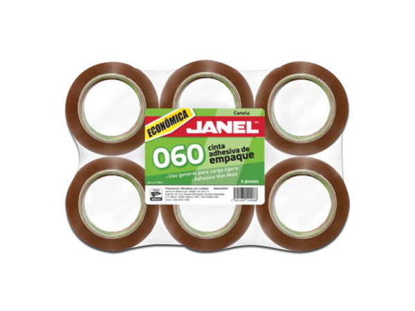 Cinta Canela Janel 060 para Empaque, Adhesivo Hot-Melt, 0.048x50m, Paquete Con 6 Piezas.