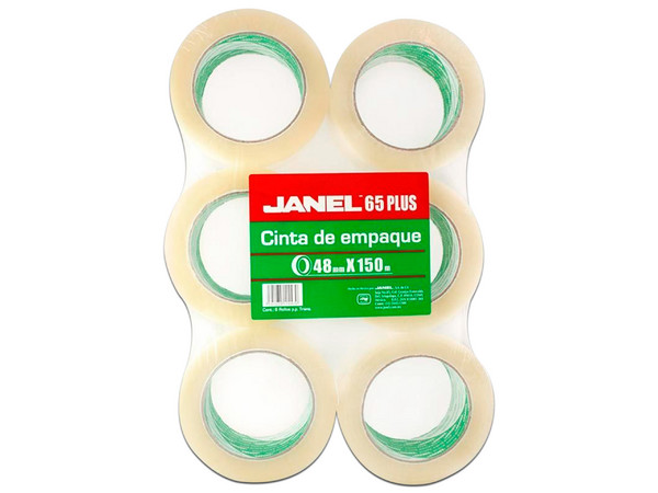 Cinta de Empaque Janel, Color Transparente, 48 mm X 150 m, Paquete de 6 piezas.