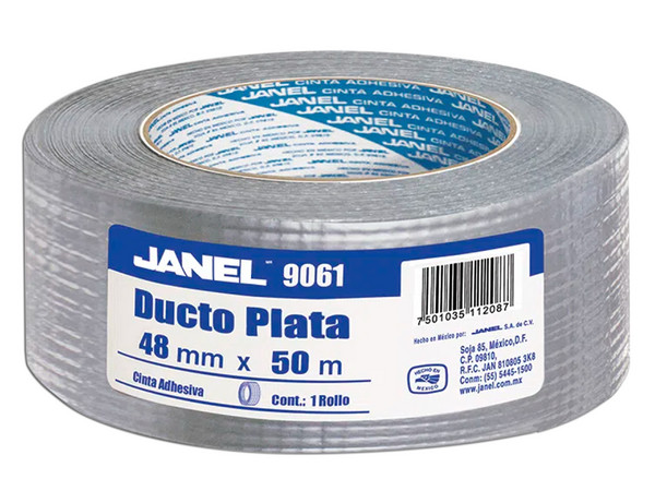 Cinta Adhesiva Ducto Janel 48mm x 50m, 1 Pieza, Color Gris.