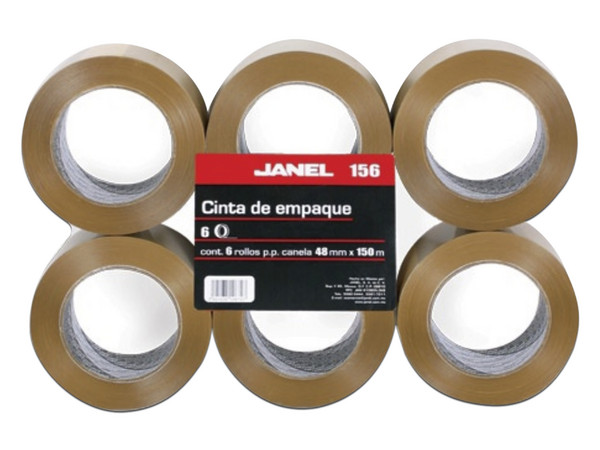Paquete de Cintas de Empaque Janel 156, 48mm x 150mm, 6 piezas, Color Canela.