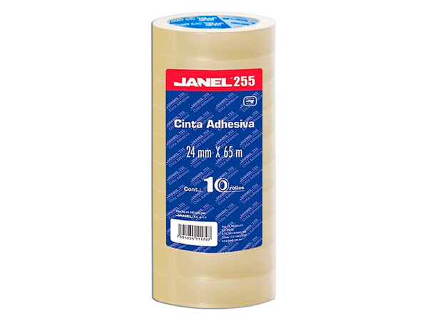 Cinta Adhesiva Janel, 24mm x 65m, paquete con 10 piezas.