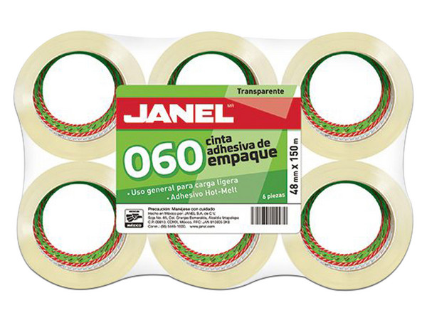 Paquete de Cintas de Empaques Janel, Transparentes, 48 mm x 150m, 6 piezas.