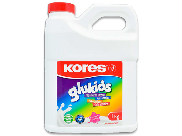 Pegamento Kores Blanco Glukids, Líquido, 1 KG. Color Blanco.