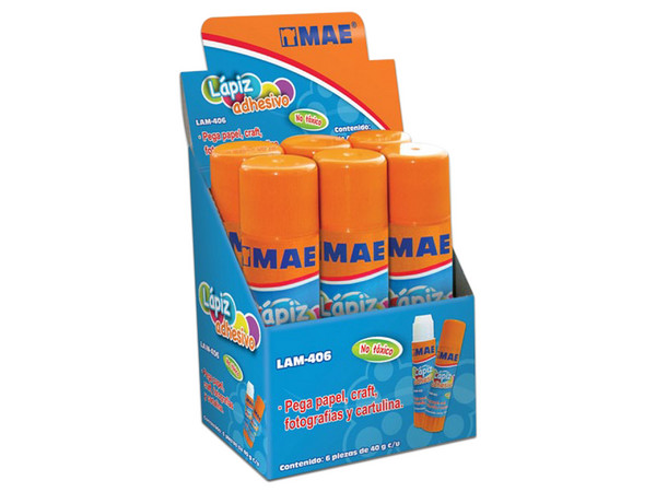Lápiz Adhesivo Mae de 40g. Paquete con 6 piezas.