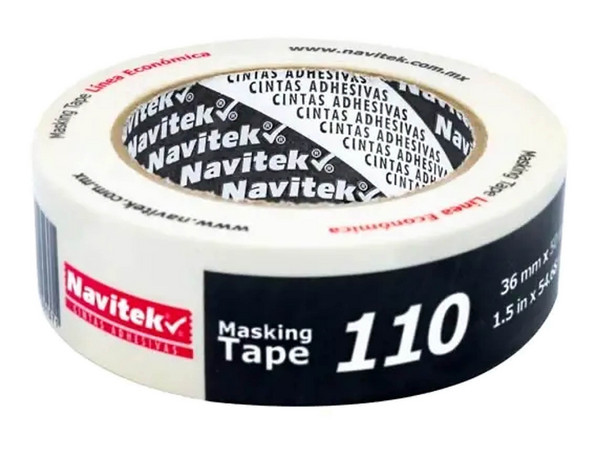 Cinta Masking, Navitek, Modelo 110, 36 mm x 50 m, Natural, Uso General.