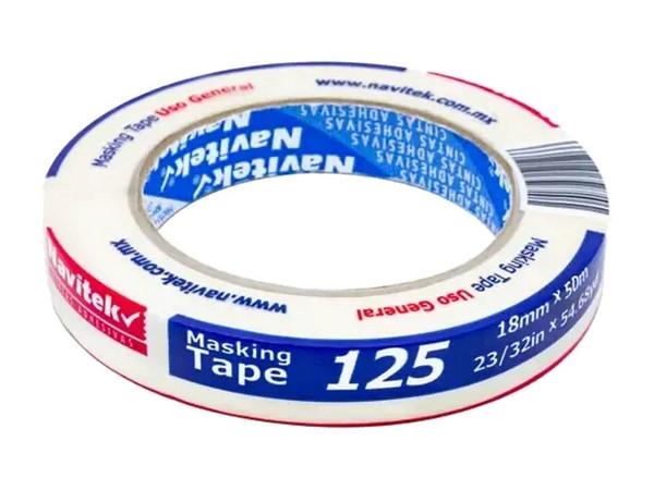 Cinta Navitek Masking Tape, 18mm x 50m, 1 Pieza, Color Blanco.