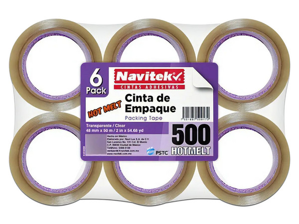 Cinta de Empaque Transparente Navitek Uso 500 de 48 mm x 50 m, empaque con 6 piezas.