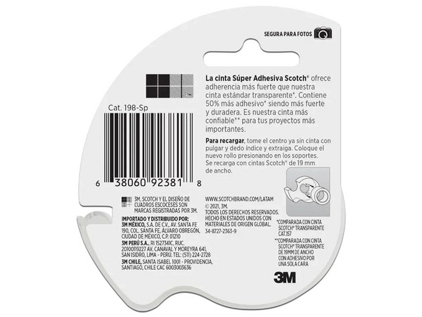 Cinta Adhesiva Scotch DISPENSERMM 70007064168, 19 mm x 16.5 m, Super Adhesiva. Color Transparente.
