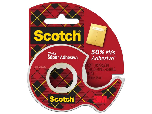 Cinta Adhesiva Scotch DISPENSERMM 70007064168, 19 mm x 16.5 m, Super Adhesiva. Color Transparente.