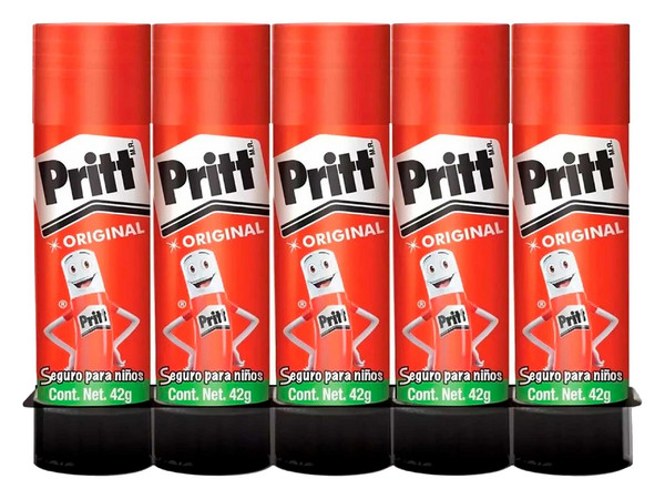 Lápiz Adhesivo Pritt Barra, Pegamento en Barra 42 g, Color Transparente, Paquete de 5 Piezas.